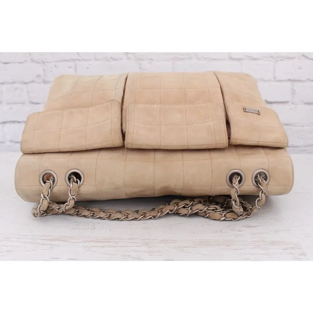 Chanel Chocolate Bar Reissue Multi Pocket Beige Suede Shoulder Crossbody A3212 - Picture 11 of 12